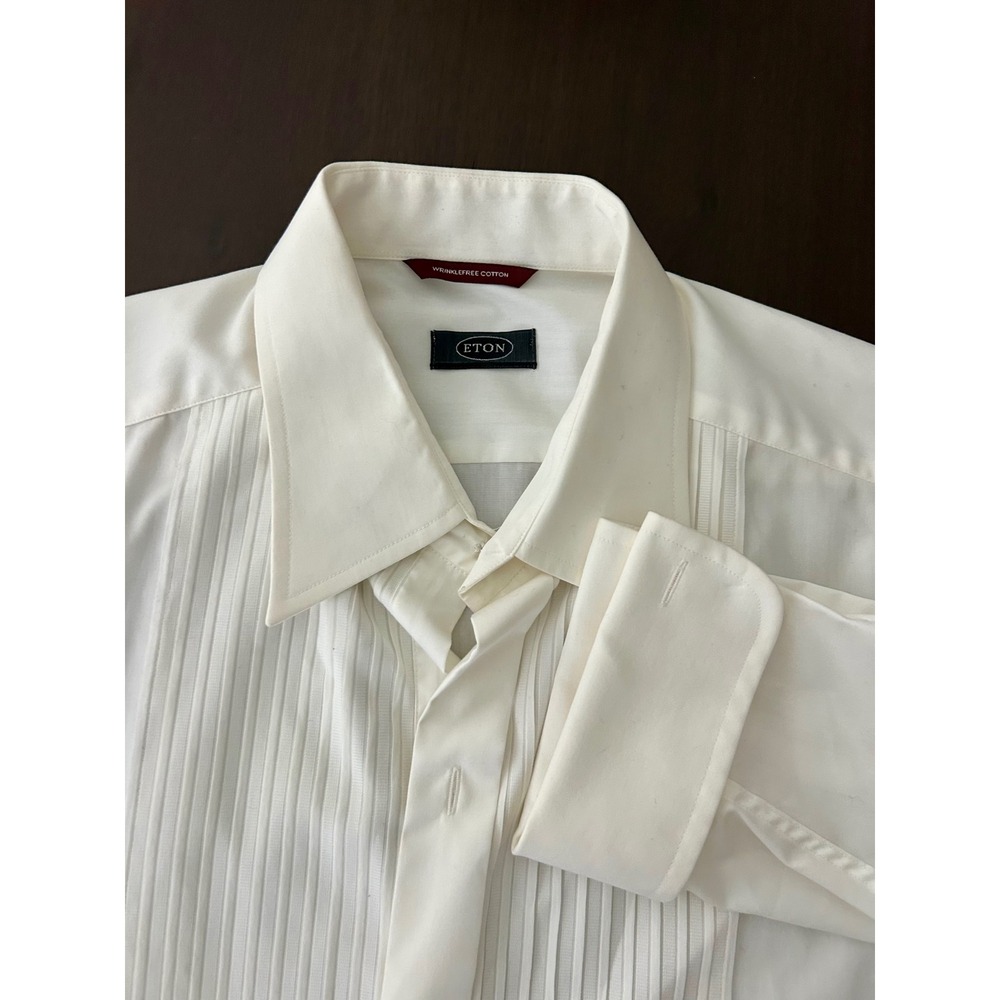 Eton Mens White Wrinklefree Cotton Pleated Bib French Cuff Tuxedo Shirt 17.5 44